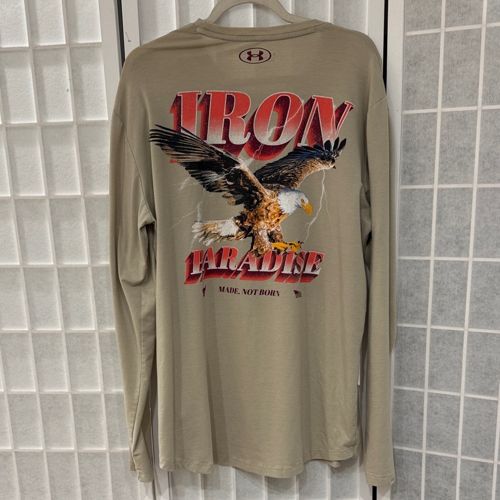Under Armour Men's Project Rock Outlaw Graphic Long Sleeve Shirt - Tan Size XL
